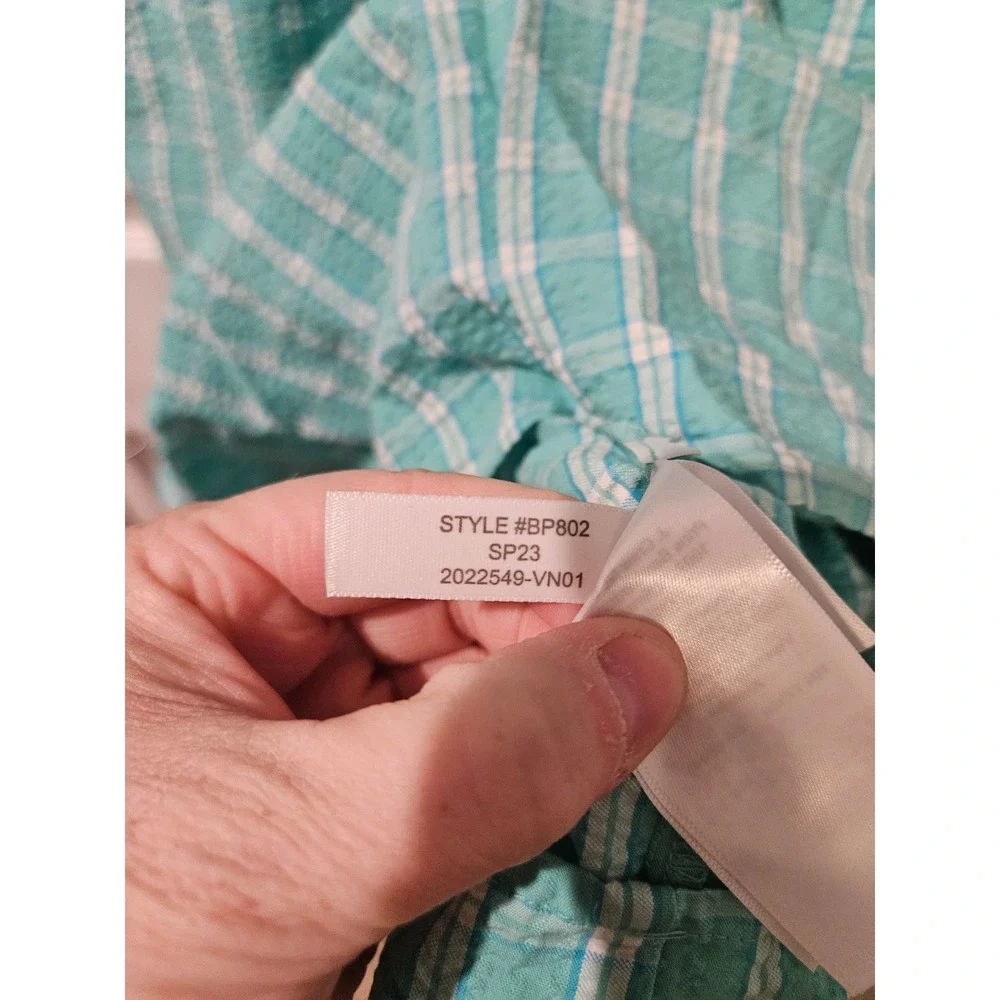 J.Crew Seersucker‎ Ruffleneck Mini Dress Womens 6 Green Plaid Cotton Long Sleeve